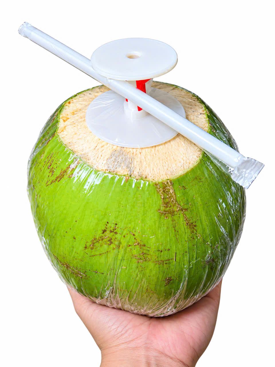 Model 2 short-lock closure on a coconut with a wrapped straw across the cap